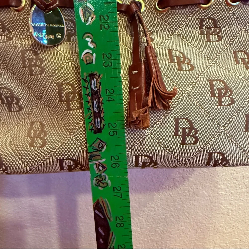 Dooney & Bourke Women’s Tan and Brown Signature Logo Canvas Leather Shoulder Bag